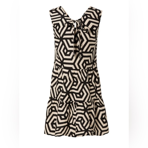 Sz M (8)esmara Womens linen dress v-neck decorative bow on back Geometric Print - Picture 3 of 9